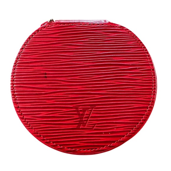Authentic Louis Vuitton Red Epi Leather & Suede Round Jewelry Vanity Travel Case - Picture 15 of 15